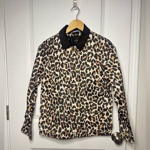 J Crew Womens Leopard Print Barn Chore Jacket Coat Brown Tan Animal Zip size XS